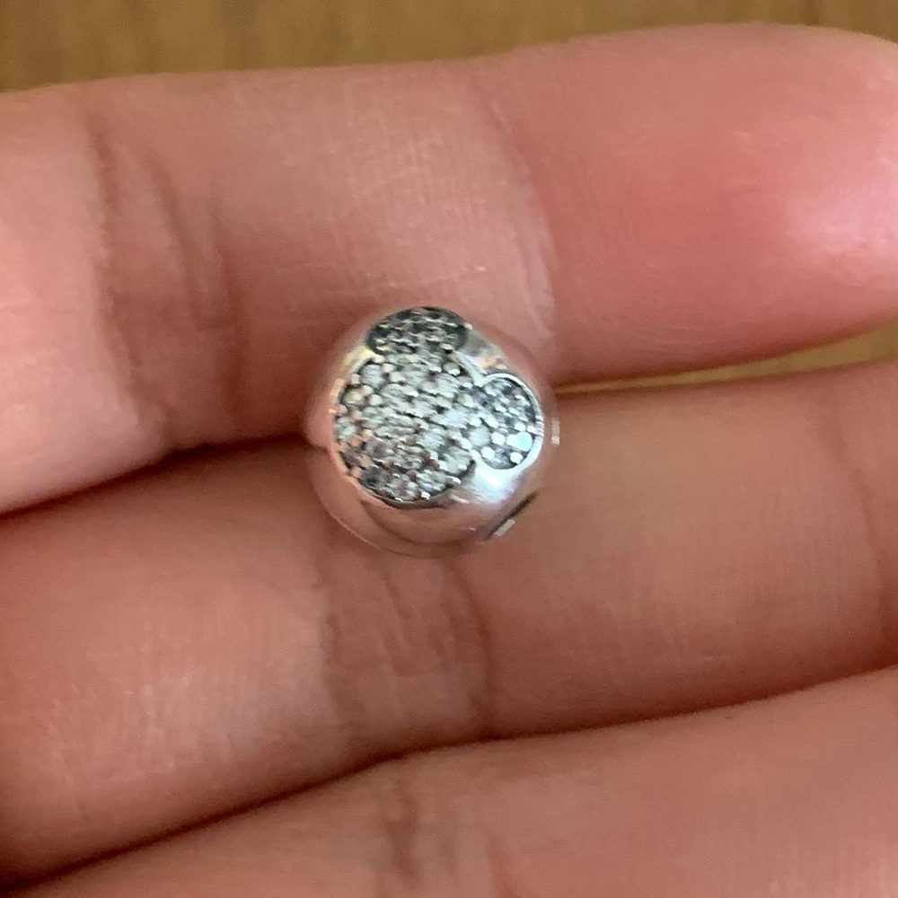 NWOT Disney Mickey Mouse Pave Stopper Safety Clip Charm Sterling Silver 925 - Picture 3 of 10